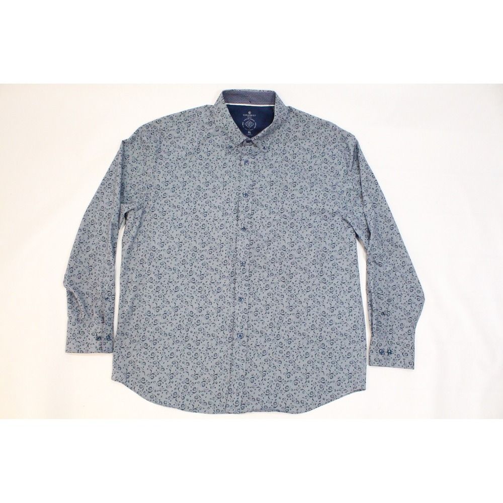 Con.Struct Slim Fit Shirt Mens XL Blue Floral 4-Way Stretch Moisture Wicking